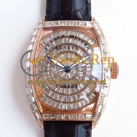 Replica Franck Muller Cintree Curvex 8880 CC AT D ABF Rose Gold & Diamonds Diamond Dial Swiss 2824-2