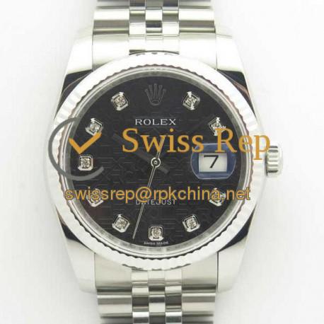 Replica Rolex Datejust 36MM 116234 DJ V2 Stainless Steel Black Anniversary Jubilee Dial Swiss 3135