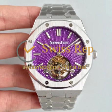 Replica Audemars Piguet Royal Oak Tourbillon Extra Thin 26522 R8 Stainless Steel Violet Dial Swiss 2924