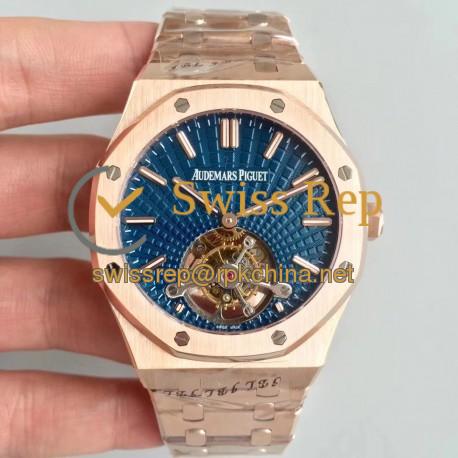 Replica Audemars Piguet Royal Oak Tourbillon Extra Thin 26522 R8 Rose Gold Blue Dial Swiss 2924