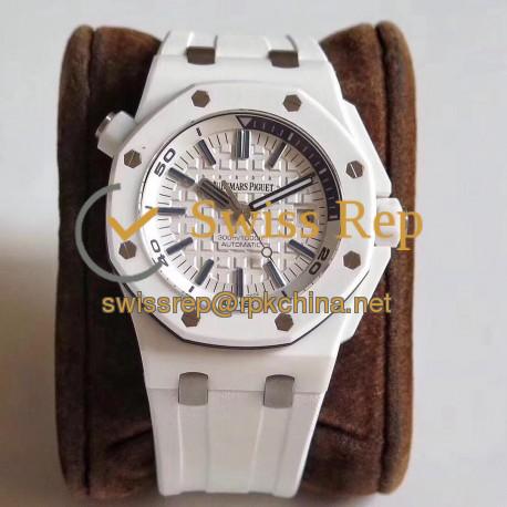 Replica Audemars Piguet Royal Oak Offshore Diver 15707 JF V2 White Ceramic White Dial Swiss 3120