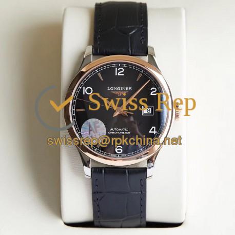 Replica Longines Record L2.821.4.56.2 AF Stainless Steel & Rose Gold Black Dial Swiss L888.4