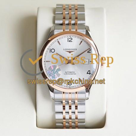 Replica Longines Record L2.821.4.76.6 AF Stainless Steel & Rose Gold Silver Dial Swiss L888.4