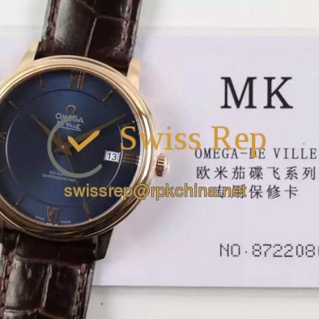 Replica Omega De Ville 39MM Rose Gold Blue Dial Swiss 2500