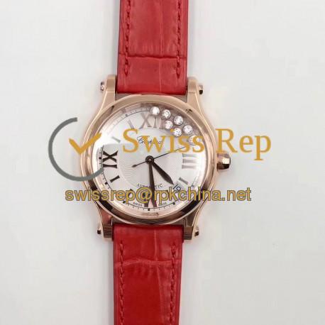 Replica Chopard Happy Sport 36MM Automatic 274808-5001 N Rose Gold Silver & Diamond Dial Swiss 2892