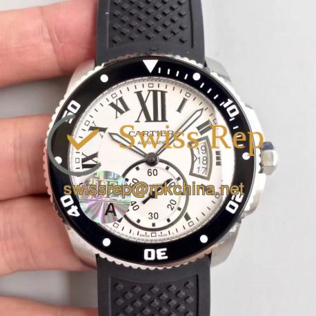 Replica Calibre De Cartier Diver 42MM JF Stainless Steel White Dial A23J