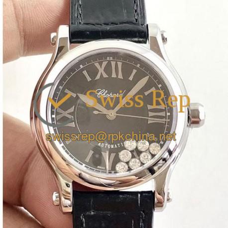 Replica Chopard Happy Sport 36MM Automatic 278475-3014 N Stainless Steel Black & Diamond Dial Swiss 2892