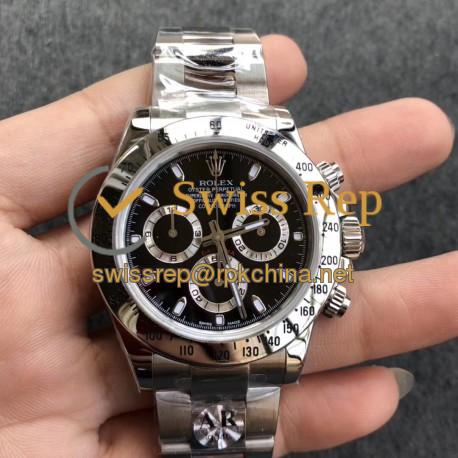 Replica Rolex Daytona Cosmograph 116520 AR V2 Stainless Steel 904L Black Dial Swiss 4130 Run 6@SEC