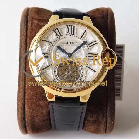 Replica Ballon Bleu De Cartier Flying Tourbillon W6920001 N Yellow Gold Silver Dial Swiss 9452MC