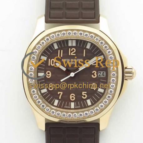 Replica Patek Philippe Aquanaut Luce Ladies 5068R-001 TW Rose Gold & Diamonds Chocolate Dial Swiss 324SC