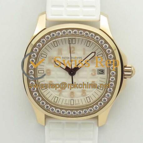 Replica Patek Philippe Aquanaut Luce Ladies 5068R-010 TW Rose Gold & Diamonds White Dial Swiss 324SC