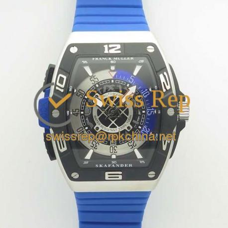 Replica Franck Muller Skafander SKF 46 DV SC DT N Stainless Steel Blue Skeleton Dial M8215