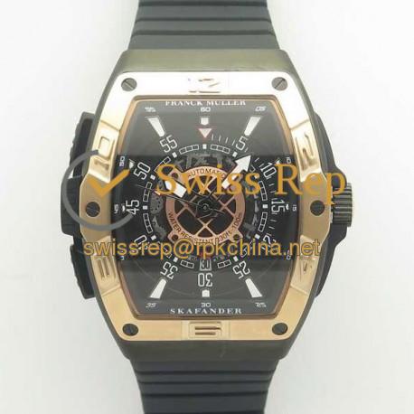 Replica Franck Muller Skafander SKF 46 DV SC DT N Ceramic & Rose Gold Black Skeleton Dial M8215