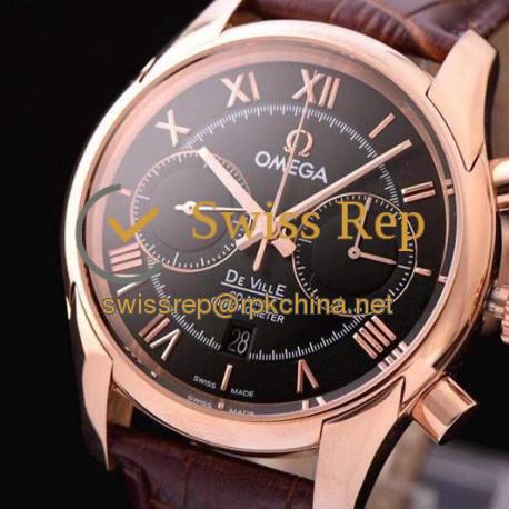 Replica Omega De Ville 42MM Chronograph Rose Gold Black Dial Swiss 9301