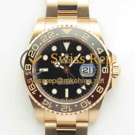 Replica Rolex GMT-Master II 126715CHNR AR Stainless Steel 904L With 24K Rose Gold Wrapped Black Dial Swiss 2836-2