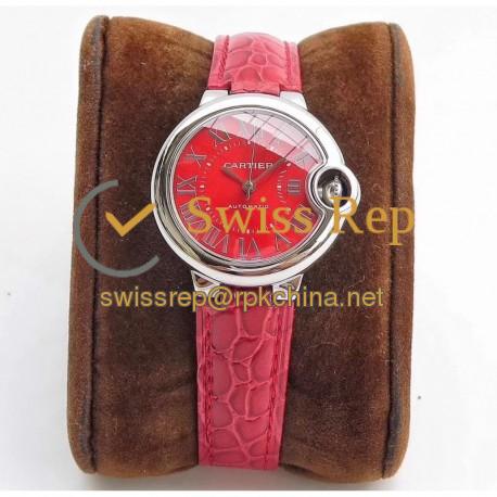 Replica Ballon Bleu De Cartier 33MM WSBB0022 TW Stainless Steel Red Dial Seiko NH05A