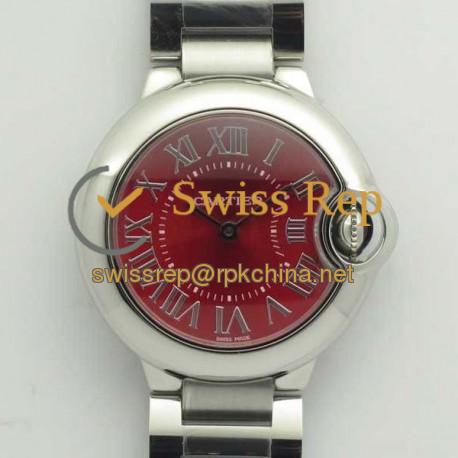 Replica Ballon Bleu De Cartier Ladies 33MM  WSBB0022 V6 Stainless Steel Red Dial Swiss Ronda Quartz