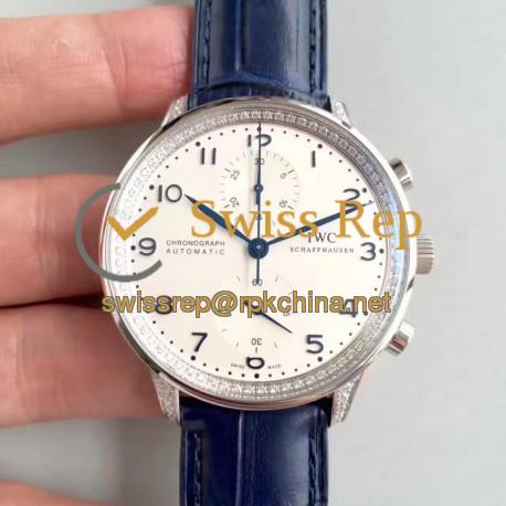 Replica IWC Portugieser Chronograph IW371445 ZF Stainless Steel & Diamonds White Dial Swiss 7750