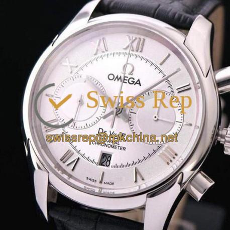 Replica Omega De Ville 42MM Chronograph Stainless Steel White Dial Swiss 9300