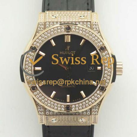 Replica Hublot Classic Fusion King Gold Pave 42MM 511.OX.1181.LR.1704 F16 Rose Gold & Diamonds Black Dial Swiss 2892