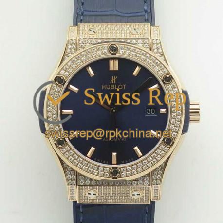 Replica Hublot Classic Fusion King Gold Pave 42MM 511.OX.1181.LR.1704 F16 Rose Gold & Diamonds Blue Dial Swiss 2892