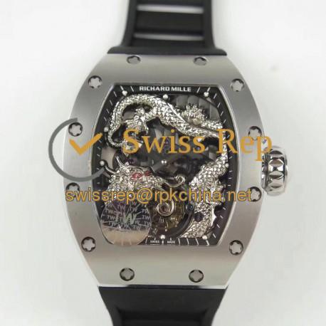 Replica Richard Mille RM057 Tourbillon Dragon  Jackie Chan TW Stainless Steel Black & Silver Skeleton Dial  Swiss Tourbillon