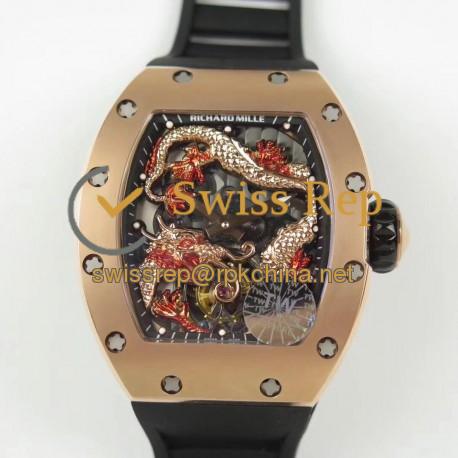 Replica Richard Mille RM057 Tourbillon Dragon  Jackie Chan TW Rose Gold Black & Rose Gold Skeleton Dial  Swiss Tourbillon