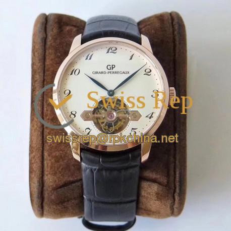 Replica Girard Perregaux 1966 Tourbillon Sous Pont D'Or 99535-52-131-BKBA N Rose Gold White Dial Swiss Tourbillon