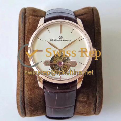 Replica Girard Perregaux 1966 Tourbillon Sous Pont D'Or 99535-52-131-BKBA N Rose Gold White Dial Swiss Tourbillon