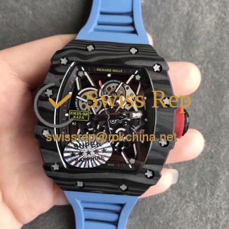 Replica Richard Mille RM35-02 Rafael Nadal KV V2 Forged Carbon Black Skeleton Dial M8215