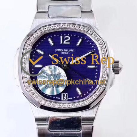 Replica Patek Philippe Nautilus Ladies 7018/1A-010 TW Stainless Steel & Diamonds Blue Dial Swiss 324SC