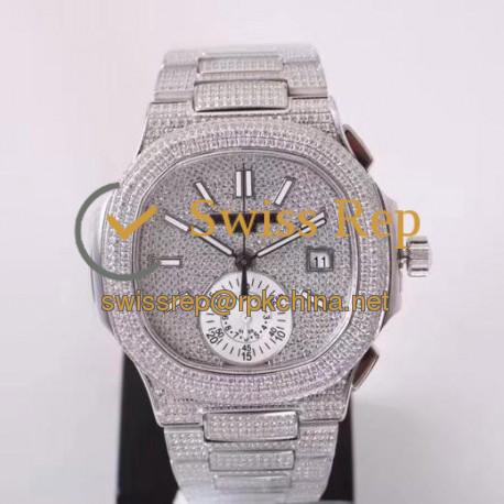 Replica Patek Philippe Nautilus Chronograph 5980 PF Stainless Steel & Diamonds Diamond Dial Swiss 7750