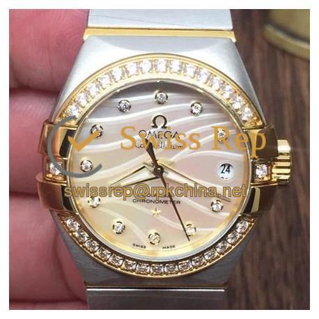 Replica Omega Constellation Double Eagle Lady 27MM Stainless Steel & Yellow Gold Gold Dial Swiss 8520