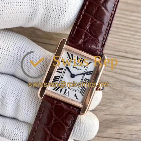 Replica Cartier Tank Solo Ladies 35MM W5200025 TK Rose Gold Silver Dial Swiss Ronda Quartz