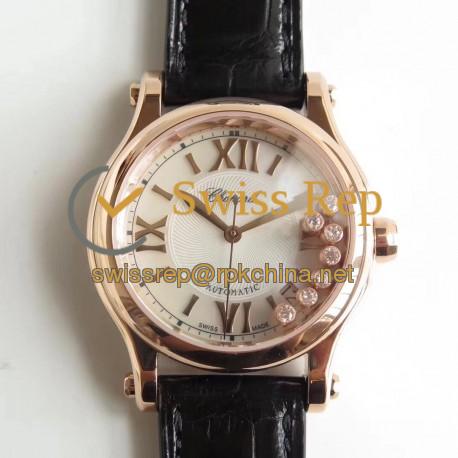 Replica Chopard Happy Sport 36MM Automatic 274808-5001 YF V2 Rose Gold Silver & Diamond Dial Swiss 2892