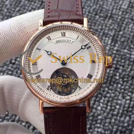 Replica Breguet Classique Tourbillon AX Rose Gold Silver Dial Swiss Tourbillon