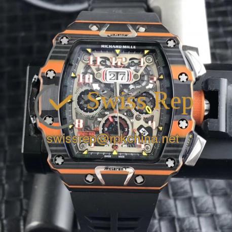 Replica Richard Mille RM011-03 McLaren Automatic Flyback Chronograph KV Black & Orange Forged Carbon Skeleton Dial Swiss 7750