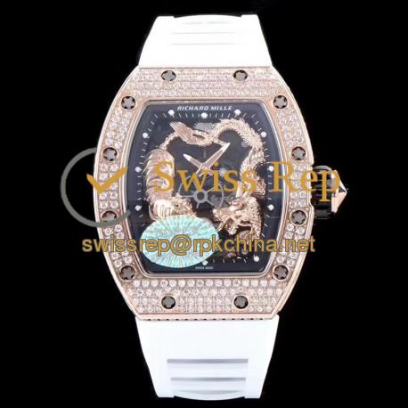 Replica Richard Mille RM051-01 Tourbillon Tiger & Dragon Michelle Yeoh  KV Rose Gold & Diamonds Skeleton Dial M8215