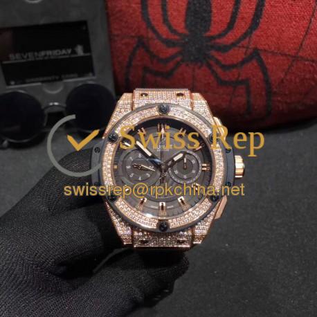 Replica Hublot Big Bang King Power Foudroyante Gold 715.PX.1128.RX HBB V6 Rose Gold & Diamonds Chocolate Dial Swiss 7750