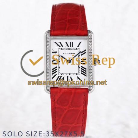 Replica Cartier Tank Solo Ladies 35MM AF Stainless Steel White Dial Swiss Ronda Quartz