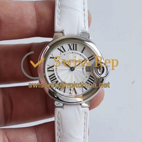 Replica Ballon Bleu De Cartier 33MM W6920086 AF Stainless Steel Silver Dial Swiss Ronda Quartz