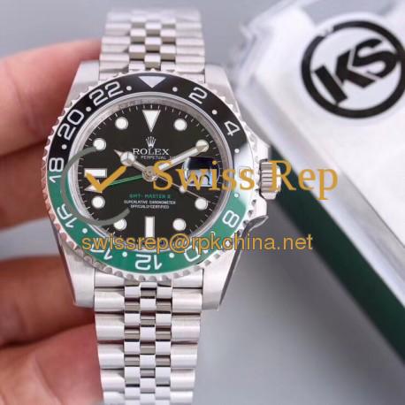 Replica Rolex GMT-Master II KS Stainless Steel Black Dial Swiss 2836-2