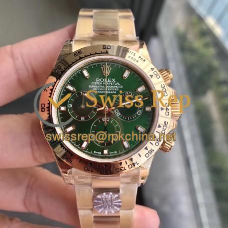 Replica Rolex Daytona Cosmograph 116508 WF Yellow Gold Green Dial Swiss 7750 Run 6@SEC