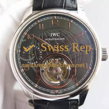 Replica IWC Portuguese Tourbillon Moonphase Power Reserve Stainless Steel Black Dial Swiss IWC Tourbillon