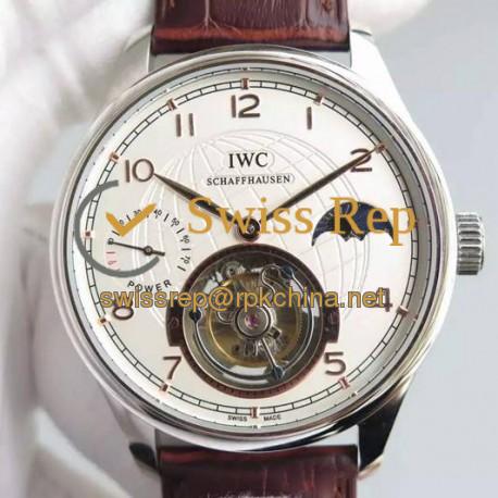 Replica IWC Portuguese Tourbillon Moonphase Power Reserve Stainless Steel White Dial Swiss IWC Tourbillon