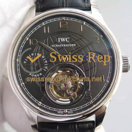 Replica IWC Portuguese Tourbillon Moonphase Power Reserve Stainless Steel Black Dial Swiss IWC Tourbillon