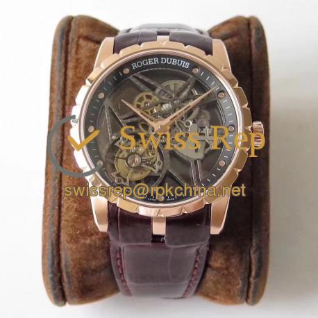 Replica Roger Dubuis Excalibur Skeleton Flying Tourbillon RDDBEX0392 BBR Rose Gold Skeleton Dial Swiss Tourbillon