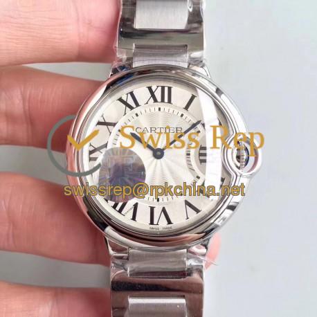 Replica Cartier Ballon Bleu 36MM W6920046 JF Stainless Steel Silver Dial Swiss Ronda Quartz