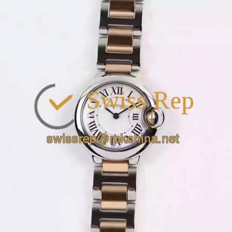 Replica Cartier Ballon Bleu 28MM Ladies Rose Gold & Stainless Steel White Dial Swiss Ronda Quartz