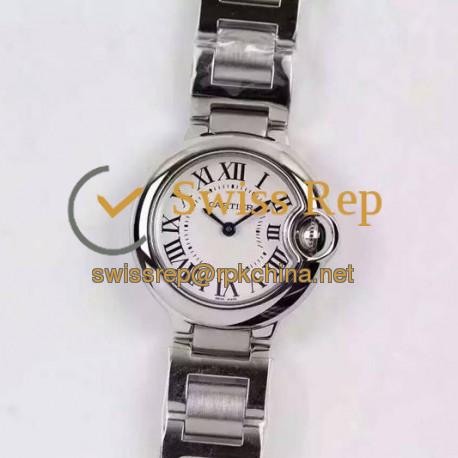 Replica Cartier Ballon Bleu 28MM Ladies Stainless Steel Silver Dial Swiss Quartz